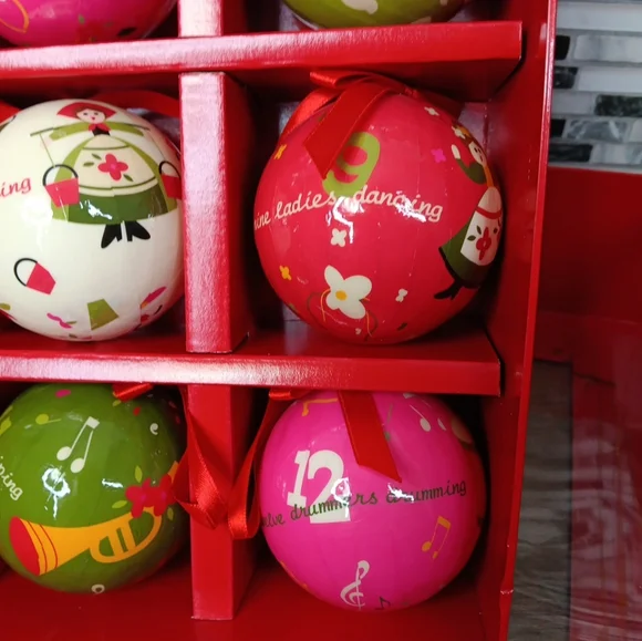 12 Days Of Christmas Colorful Christmas Ornaments Paper Mache 3" - Picture 7 of 10